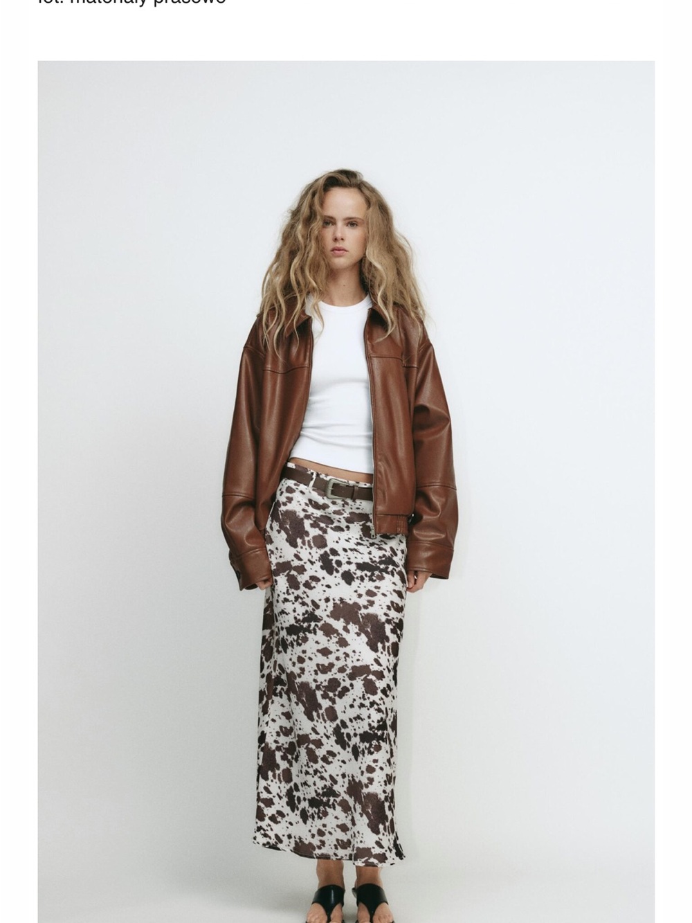Zara Brown and White Cow-Print Maxi Skirt - Women